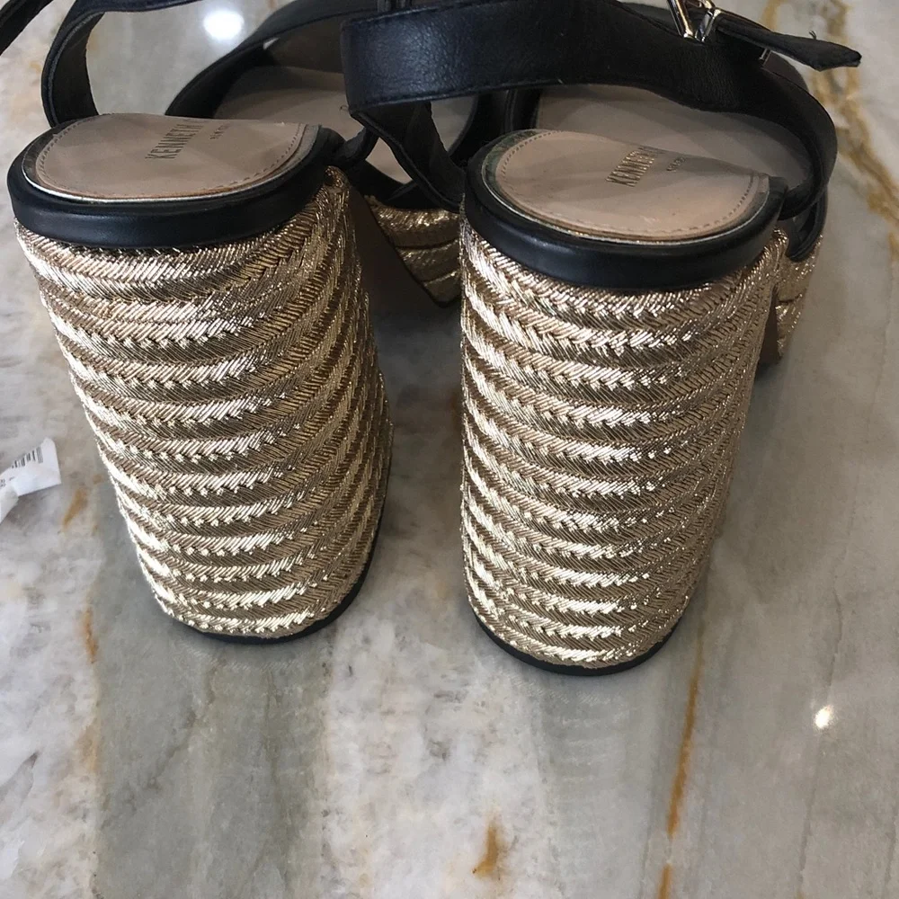 Kenneth Cole Black and Gold Platform Heels